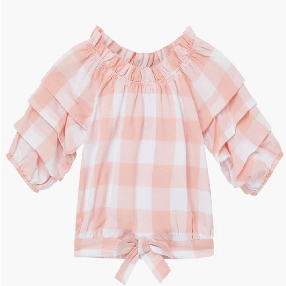 Habitual Kids Girls’ Puff Sleeve Pink Gingham Top. Size 12